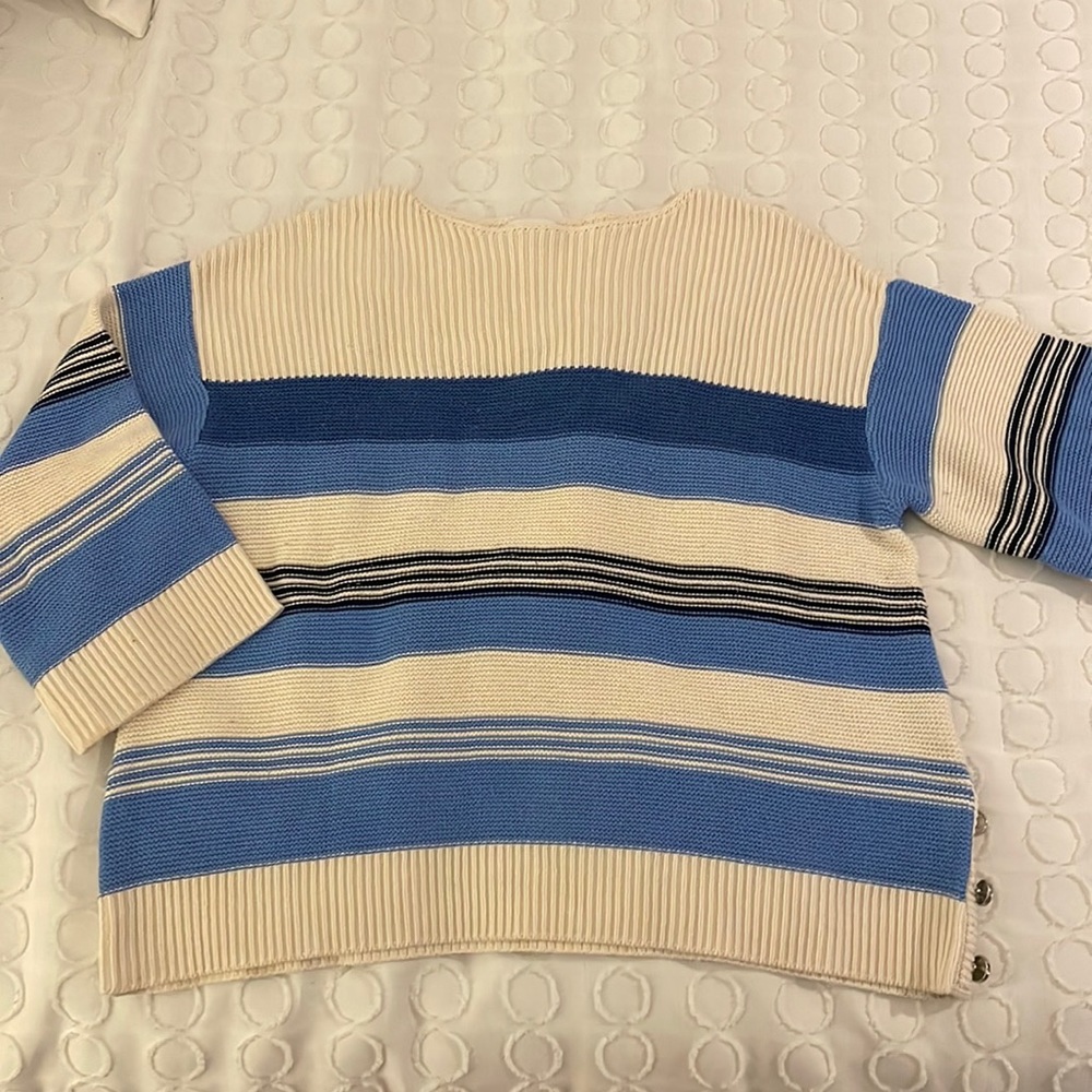 Cream and blue striped sweater